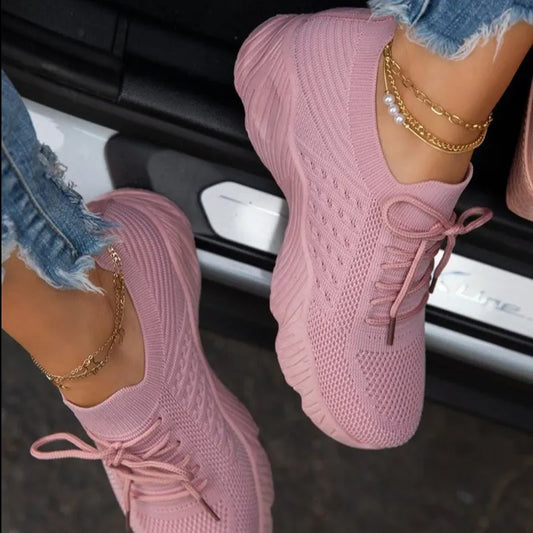 Women Sneakers Lightweight Knitted Shoes Women Casual Flats Shoes Plus Size Female Tennis Shoes Non-Slip Women Sport Shoes