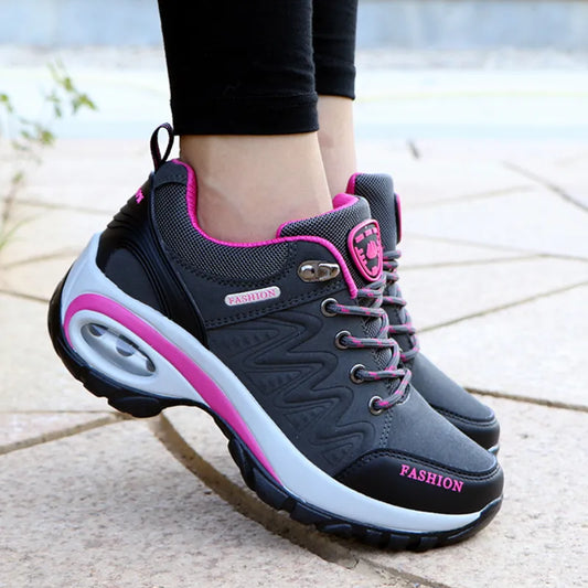 Womens Air Cushion Athletic Walking Sneakers Breathable Gym Jogging Tennis Shoes Fashion Sport Lace Up Platform Tenes Feminino