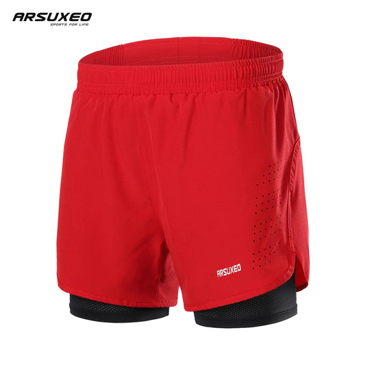 ARSUXEO Men’s Running Shorts 2 in 1 Summer Gym Athletic Training Fitness Outdoor Jogging Short Pants Quick Dry Brearthable  B179
