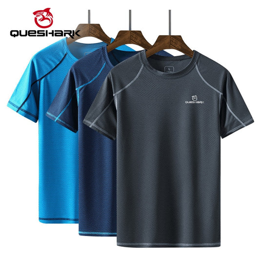 QUESHARK Men Quick Dry Short Sleeve Running T Shirt Breathable Tops T-shirts Fitness Gym Workout Ultrathin Ultralight Sports Tee