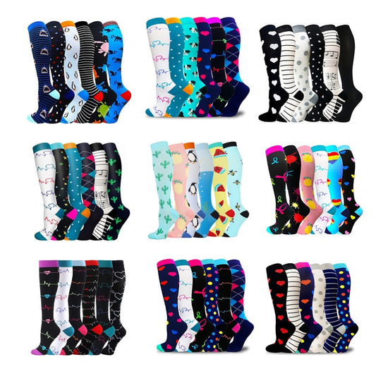 DS 6 Pairs Compression Socks Women Knee High 30mmHg for Edema Diabetes Varicose Veins Running Sports Compression Stocking